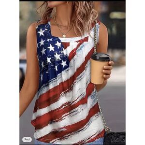 Boutique Red White Blue Flag Square Neck Tank Top XXL NWOT